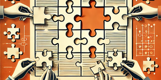Symbolische Illustration, die einen wissenschaftlichen Artikel in Form eines Puzzles zeigt, das gerade zusammengesetzt wird.