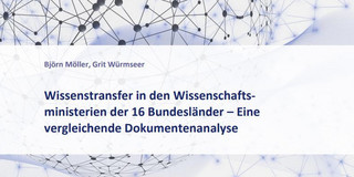 Titelblatt der Publikation, Autor*innen: Björn Möller und Grit Würmseer, Titel: Wissenstransfer in den Wissenschaftsministerien der 16 Bundesländer – Eine vergleichende Dokumentenanalyse.
